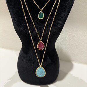 New Chloe + Isabel Gold Turquoise Minaret Hammered 3-Row Convertible Necklace